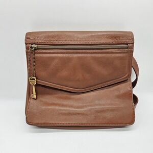 Vintage Fossil Brown Pebbled Leather Crossbody Satchel Bag Purse 75082 w Key